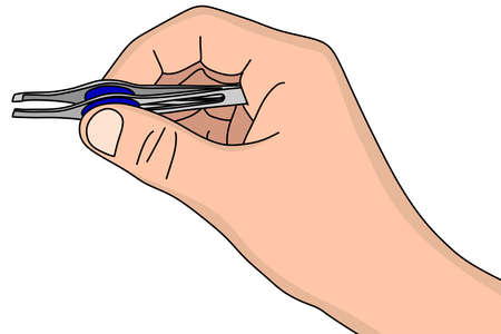 hand using a small tweezers isolated on a white background, vector illustrationのイラスト素材