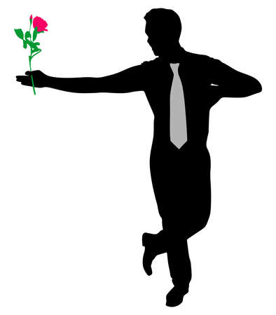 Silhouette of a man holding flower, vectorのイラスト素材