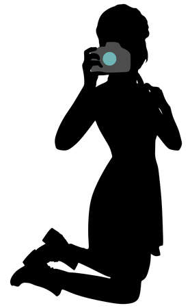 Girl photographer taking a picture, vectorのイラスト素材