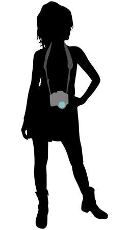 Girl photographer taking a picture, vectorのイラスト素材
