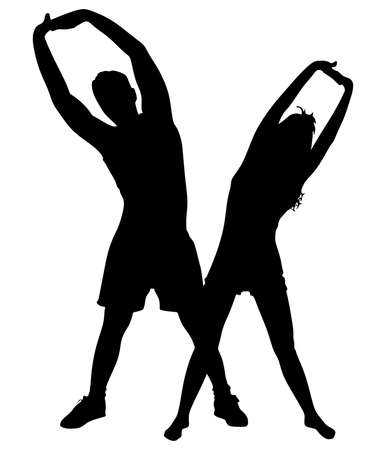 Young man exercising with girl, vectorのイラスト素材