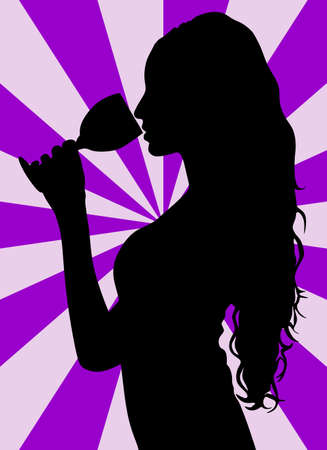 Beautiful girl drinking wine, vectorのイラスト素材