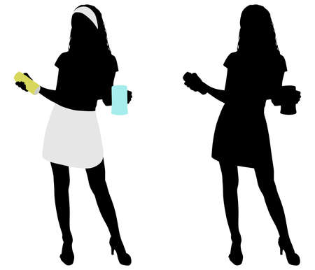 Beautiful waitress serving beer, vectorのイラスト素材