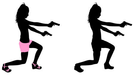 girl with two handguns, vectorのイラスト素材