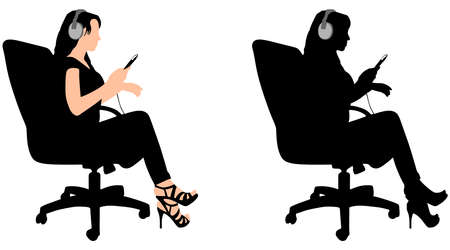 Young girl listen music on chair, vectorのイラスト素材