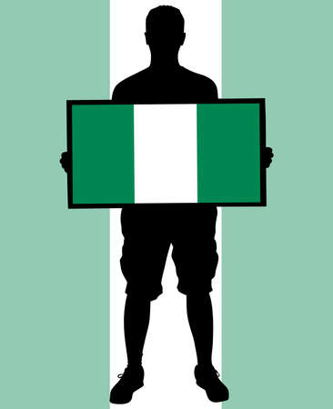 man holding a flag of nigeria, vectorのイラスト素材
