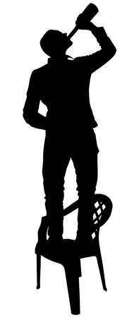 Man dancing on chair, silhouetteのイラスト素材