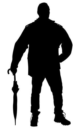 Man in jacket holding umbrella, vectorのイラスト素材