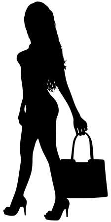 Young woman holding bag and posing, vectorのイラスト素材