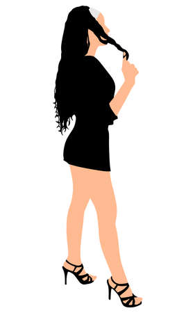 beautiful young girl standing and waiting, vectorのイラスト素材