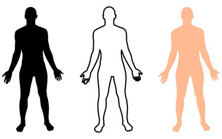 Full length front view of a standing naked man, male body silhouetteのイラスト素材