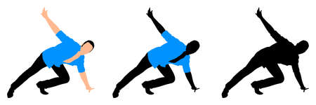 Man in blue shirt dancing silhouette, vectorのイラスト素材