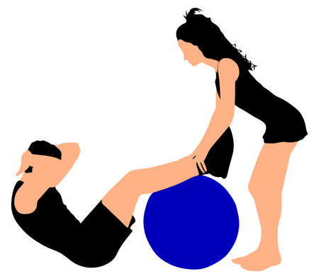 Young man exercising with girl, vectorのイラスト素材