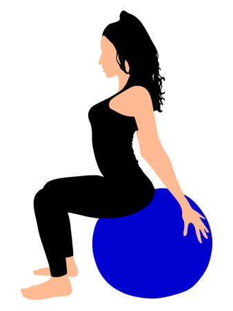 Fitness woman doing exercise with pilates ball, vectorのイラスト素材