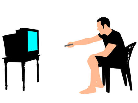 Nervous and angry man watching tv, vectorのイラスト素材