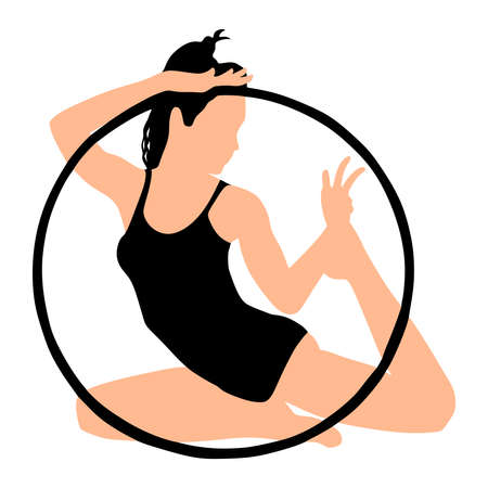 Woman doing exercises with hula hoop, vectorのイラスト素材