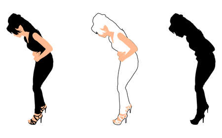 Beautiful woman is touching her stomach, vectorのイラスト素材