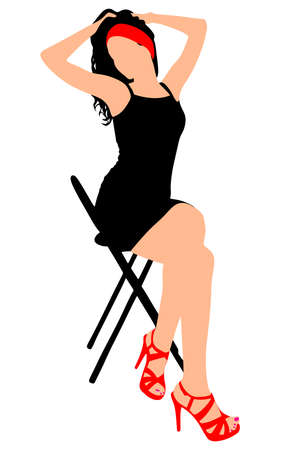 Beautiful young woman sitting on chair and pose, vectorのイラスト素材