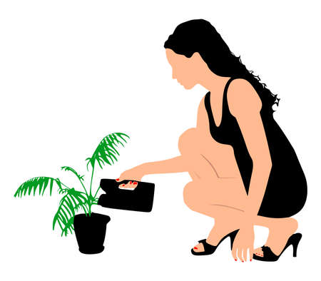 girl watering flowers, vectorのイラスト素材
