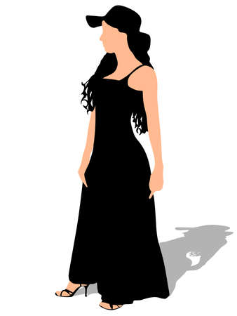 Illustration pour Beautiful young woman in elegant dress, vector - image libre de droit