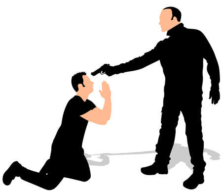Vector silhouette of a man with a gun to a hostageのイラスト素材