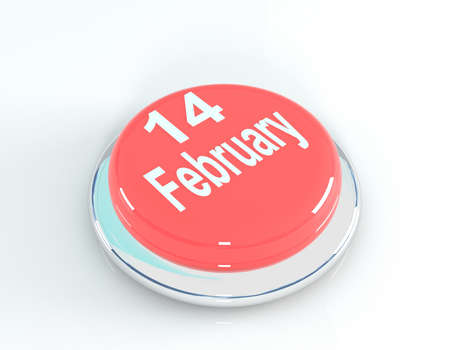 14 February red button, 3d illustration