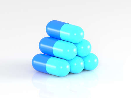3d Illustration of capsule pills, isolated on white backgroundの写真素材