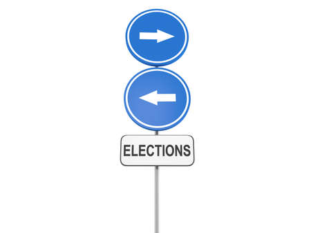 Depicting a directional roadsign with a elections concept, 3d illustrationの写真素材