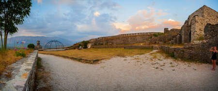 Gjirokaster city in southern Albania, situated in a valley between the mountains and the GjerÃ "drino. A rare example of a well-preserved Ottoman town. Inside he castle, August 2016のeditorial素材