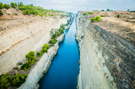 Greece, Corinth, August 2016 The Corinth Canal connects the Gulf of Corinth with the Saronic Gulf in the Aegean Sea.の写真素材