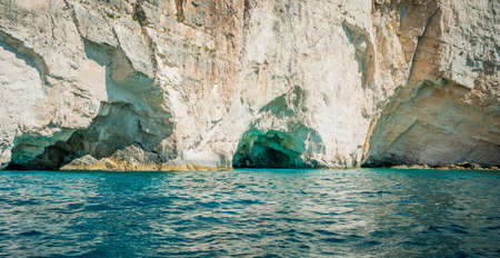 Greece, Zakynthos, August 2016. Rocks, caves and blue waterのeditorial素材