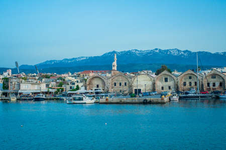 Greece, Crete, sunset in Chania (Xania) evening light to city
