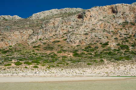 Balos beach, Greece Crete, view from the beach. Road on hill to bayの写真素材