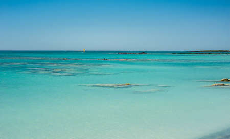 Windsurfer on the turquoise water, Elafonisi beach Greece, Creteの写真素材