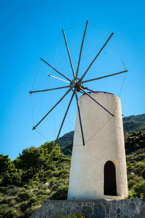 Greece, Crete, Windmills on the hillの写真素材