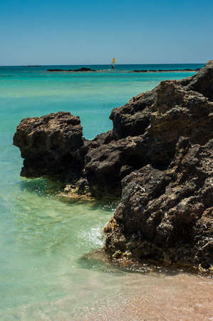 Windsurfer on the turquoise water, Elafonisi beach Greece, Creteの写真素材
