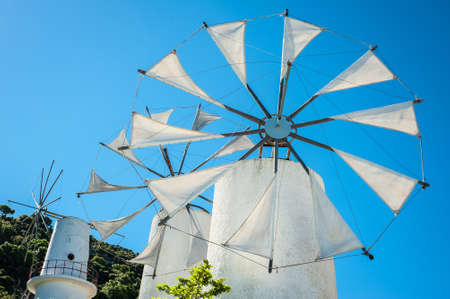 Greece, Crete, Windmills on the hillの写真素材