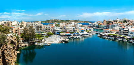 Greece Crete Agios Nikolaos lake panorama from the high pointの写真素材