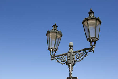 Gas lamp over the bring blue skyの写真素材