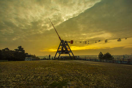 Prague Metronome at romantic sunrise , Czech Republicの写真素材