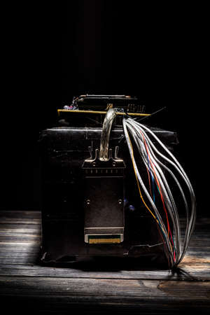 Terrorist bomb made at home with remote controlled detonator and lot of cables. Prepare to terorist act.の写真素材