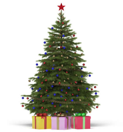 Christmas tree  with gifts on a white background. It's 3D image.の写真素材