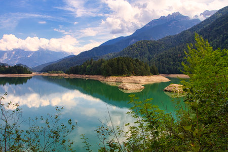 Calalzo of Cadore lake in the Dolomites mountainsの写真素材