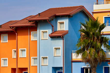 Colorful Venetian houses of Caorle cityの写真素材