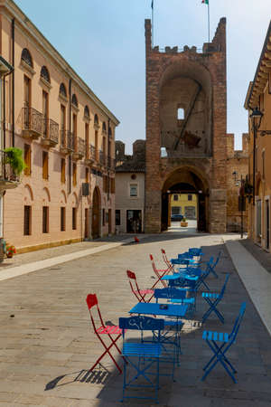 View of Soave's castle and city near Veronaの写真素材