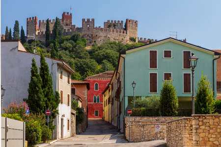 View of Soave's castle and city near Veronaの写真素材