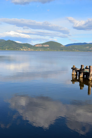 Narcissus looking in his mirror and listening to the music of Pucciniの写真素材