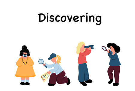 Girls discovering opportunities searching different characters. high quality illustration