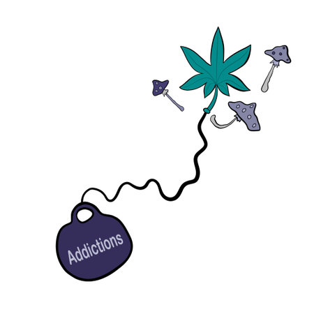 Weight metal ball pulls down like addictions weed and opium poison mushroomのイラスト素材