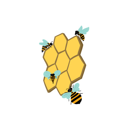 Bees with a hive flying making honeyのイラスト素材